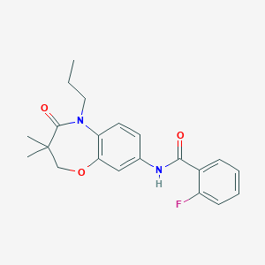 molecular formula C21H23FN2O3 B2555220 N-(3,3-dimethyl-4-oxo-5-propyl-2,3,4,5-tetrahydrobenzo[b][1,4]oxazepin-8-yl)-2-fluorobenzamide CAS No. 921870-03-3