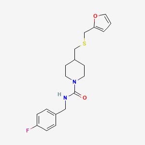molecular formula C19H23FN2O2S B2555228 N-(4-氟苄基)-4-(((呋喃-2-基甲基)硫代)甲基)哌啶-1-甲酰胺 CAS No. 1396772-24-9