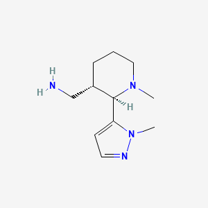 molecular formula C11H20N4 B2555231 1-methyl-[2-(1-methyl-1H-pyrazol-5-yl)piperidin-3-yl]methanamine, trans CAS No. 1820572-30-2