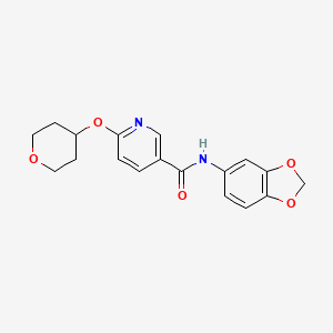 molecular formula C18H18N2O5 B2555233 N-(benzo[d][1,3]dioxol-5-yl)-6-((tetrahydro-2H-pyran-4-yl)oxy)nicotinamide CAS No. 2034317-46-7