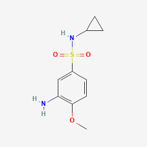 molecular formula C10H14N2O3S B2555253 3-amino-N-cyclopropyl-4-methoxybenzene-1-sulfonamide CAS No. 929973-72-8
