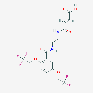 molecular formula C17H16F6N2O6 B2555257 (E)-4-[2-[[2,5-bis(2,2,2-trifluoroethoxy)benzoyl]amino]ethylamino]-4-oxobut-2-enoic acid CAS No. 338418-05-6