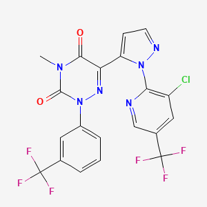 molecular formula C20H11ClF6N6O2 B2555261 6-(1-(3-Chloro-5-(trifluoromethyl)-2-pyridinyl)-1H-pyrazol-5-yl)-4-methyl-2-(3-(trifluoromethyl)phenyl)-1,2,4-triazine-3,5(2H,4H)-dione CAS No. 477709-55-0