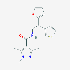 molecular formula C17H19N3O2S B2555299 N-(2-(furan-2-yl)-2-(thiophen-3-yl)ethyl)-1,3,5-trimethyl-1H-pyrazole-4-carboxamide CAS No. 2097873-01-1