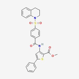molecular formula C28H24N2O5S2 B2555356 methyl 3-(4-((3,4-dihydroquinolin-1(2H)-yl)sulfonyl)benzamido)-5-phenylthiophene-2-carboxylate CAS No. 396724-96-2