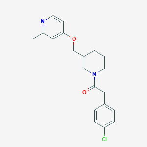 molecular formula C20H23ClN2O2 B2555359 2-(4-Chlorophenyl)-1-[3-[(2-methylpyridin-4-yl)oxymethyl]piperidin-1-yl]ethanone CAS No. 2379995-13-6