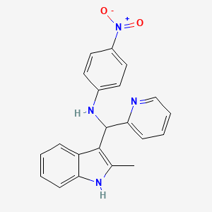 molecular formula C21H18N4O2 B2555363 N-[(2-methyl-1H-indol-3-yl)(pyridin-2-yl)methyl]-4-nitroaniline CAS No. 457650-57-6