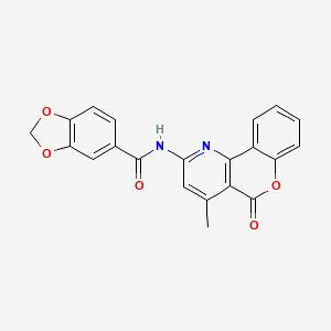 molecular formula C21H14N2O5 B2555372 N-(4-甲基-5-氧代色满[4,3-b]吡啶-2-基)-1,3-苯二氧杂环-5-甲酰胺 CAS No. 851411-52-4
