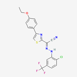 molecular formula C20H14ClF3N4OS B2555379 (E)-N'-(2-氯-5-(三氟甲基)苯基)-4-(4-乙氧基苯基)噻唑-2-甲酰亚胺氰化物 CAS No. 1322034-76-3