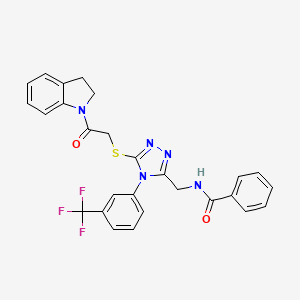 molecular formula C27H22F3N5O2S B2555415 N-((5-((2-(吲哚啉-1-基)-2-氧代乙基)硫)-4-(3-(三氟甲基)苯基)-4H-1,2,4-三唑-3-基)甲基)苯甲酰胺 CAS No. 393839-91-3