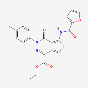 molecular formula C21H17N3O5S B2555474 5-(呋喃-2-羰基氨基)-3-(4-甲苯基)-4-氧代噻吩并[3,4-d]嘧啶-1-羧酸乙酯 CAS No. 851948-74-8