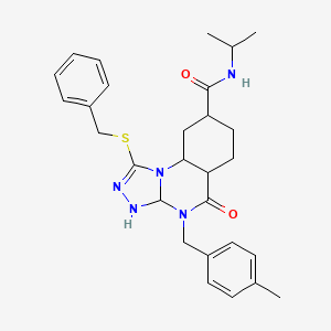 molecular formula C28H27N5O2S B2555491 1-(benzylsulfanyl)-4-[(4-methylphenyl)methyl]-5-oxo-N-(propan-2-yl)-4H,5H-[1,2,4]triazolo[4,3-a]quinazoline-8-carboxamide CAS No. 2034514-61-7