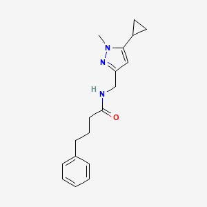 molecular formula C18H23N3O B2555498 N-((5-cyclopropyl-1-methyl-1H-pyrazol-3-yl)methyl)-4-phenylbutanamide CAS No. 1448126-39-3