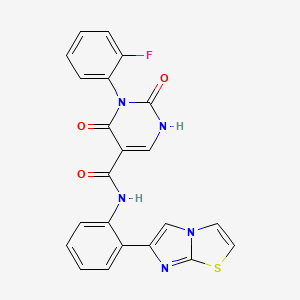 molecular formula C22H14FN5O3S B2555502 3-(2-氟苯基)-N-(2-(咪唑并[2,1-b]噻唑-6-基)苯基)-2,4-二氧代-1,2,3,4-四氢嘧啶-5-甲酰胺 CAS No. 1705235-71-7