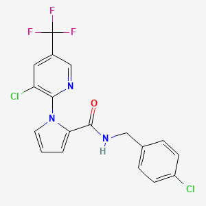 molecular formula C18H12Cl2F3N3O B2555557 N-[(4-chlorophenyl)methyl]-1-[3-chloro-5-(trifluoromethyl)pyridin-2-yl]pyrrole-2-carboxamide CAS No. 338397-61-8
