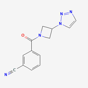 molecular formula C13H11N5O B2555558 3-(3-(1H-1,2,3-triazol-1-yl)azetidine-1-carbonyl)benzonitrile CAS No. 2034265-79-5