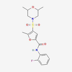 molecular formula C18H21FN2O5S B2555571 4-((2,6-二甲基吗啉)磺酰基)-N-(2-氟苯基)-5-甲基呋喃-2-甲酰胺 CAS No. 1207028-37-2