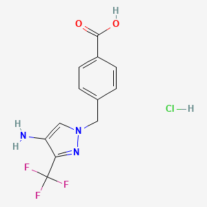 molecular formula C12H11ClF3N3O2 B2555577 4-{[4-Amino-3-(trifluoromethyl)-1H-pyrazol-1-yl]methyl}benzoic acid hydrochloride CAS No. 1431966-70-9