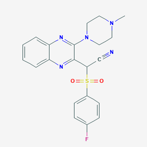 molecular formula C21H20FN5O2S B2555583 2-(4-Fluorophenyl)sulfonyl-2-[3-(4-methylpiperazin-1-yl)quinoxalin-2-yl]acetonitrile CAS No. 846589-73-9