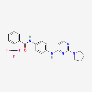 molecular formula C23H22F3N5O B2555593 N-{4-[(6-methyl-2-pyrrolidin-1-ylpyrimidin-4-yl)amino]phenyl}-2-(trifluoromethyl)benzamide CAS No. 1251579-21-1