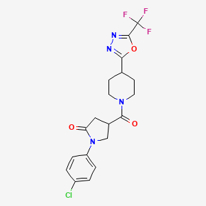 molecular formula C19H18ClF3N4O3 B2555600 1-(4-氯苯基)-4-(4-(5-(三氟甲基)-1,3,4-恶二唑-2-基)哌啶-1-羰基)吡咯烷-2-酮 CAS No. 1396583-03-1