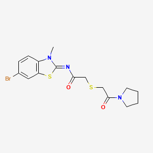 molecular formula C16H18BrN3O2S2 B2555611 (Z)-N-(6-bromo-3-methylbenzo[d]thiazol-2(3H)-ylidene)-2-((2-oxo-2-(pyrrolidin-1-yl)ethyl)thio)acetamide CAS No. 851717-10-7