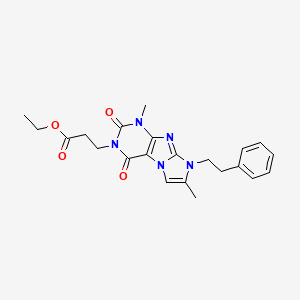 molecular formula C22H25N5O4 B2555616 3-(1,7-二甲基-2,4-二氧代-8-苯乙基-1H-咪唑并[2,1-f]嘌呤-3(2H,4H,8H)-基)丙酸乙酯 CAS No. 887454-17-3