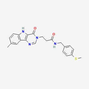 molecular formula C22H22N4O2S B2555617 3-(8-methyl-4-oxo-4,5-dihydro-3H-pyrimido[5,4-b]indol-3-yl)-N-(4-(methylthio)benzyl)propanamide CAS No. 1189936-36-4