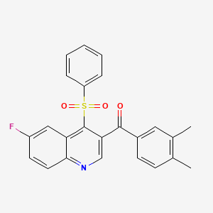 molecular formula C24H18FNO3S B2555623 (3,4-二甲基苯基)(6-氟-4-(苯磺酰基)喹啉-3-基)甲苯酮 CAS No. 866812-93-3
