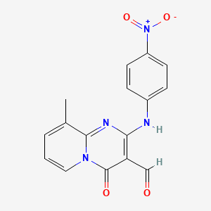 molecular formula C16H12N4O4 B2555697 9-methyl-2-((4-nitrophenyl)amino)-4-oxo-4H-pyrido[1,2-a]pyrimidine-3-carbaldehyde CAS No. 393837-65-5