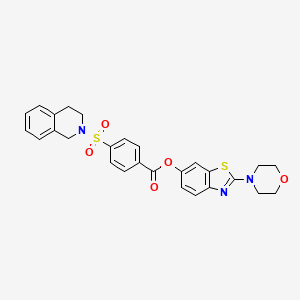 molecular formula C27H25N3O5S2 B2555701 2-吗啉苯并[d]噻唑-6-基 4-((3,4-二氢异喹啉-2(1H)-基)磺酰基)苯甲酸酯 CAS No. 941890-54-6