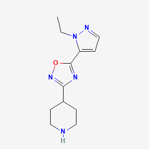 molecular formula C12H17N5O B2555707 5-(2-乙基吡唑-3-基)-3-哌啶-4-基-1,2,4-噁二唑 CAS No. 1547004-72-7