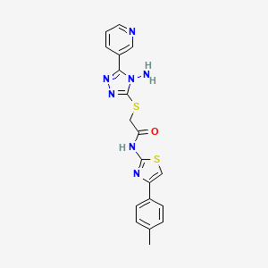molecular formula C19H17N7OS2 B2555711 2-{[4-amino-5-(pyridin-3-yl)-4H-1,2,4-triazol-3-yl]sulfanyl}-N-[4-(4-methylphenyl)-1,3-thiazol-2-yl]acetamide CAS No. 905783-61-1