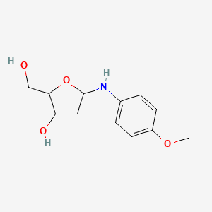 molecular formula C12H17NO4 B2555713 2-(Hydroxymethyl)-5-((4-methoxyphenyl)amino)tetrahydrofuran-3-ol CAS No. 346447-50-5