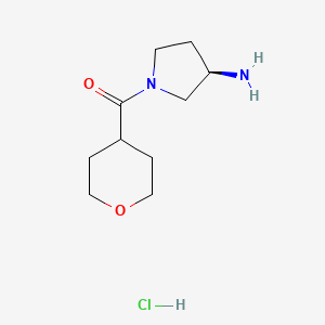 molecular formula C10H19ClN2O2 B2555747 (R)-(3-Aminopyrrolidin-1-yl)(tetrahydro-2H-pyran-4-yl)methanone hydrochloride CAS No. 1286208-96-5