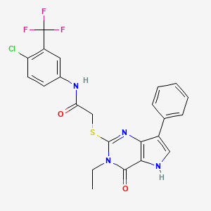 molecular formula C23H18ClF3N4O2S B2555751 N-(4-chloro-3-(trifluoromethyl)phenyl)-2-((3-ethyl-4-oxo-7-phenyl-4,5-dihydro-3H-pyrrolo[3,2-d]pyrimidin-2-yl)thio)acetamide CAS No. 2034484-98-3