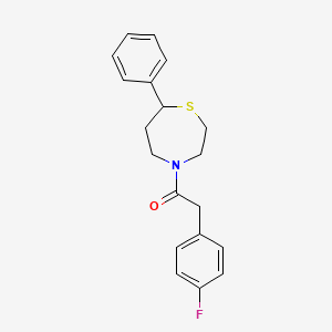 molecular formula C19H20FNOS B2555752 2-(4-Fluorophenyl)-1-(7-phenyl-1,4-thiazepan-4-yl)ethanone CAS No. 1797204-75-1