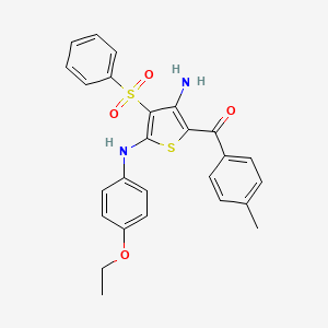 molecular formula C26H24N2O4S2 B2555754 (3-Amino-5-((4-ethoxyphenyl)amino)-4-(phenylsulfonyl)thiophen-2-yl)(p-tolyl)methanone CAS No. 892291-18-8