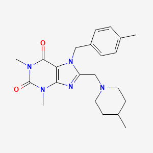 molecular formula C22H29N5O2 B2555763 1,3-二甲基-7-(4-甲基苄基)-8-[(4-甲基哌啶-1-基)甲基]-3,7-二氢-1H-嘌呤-2,6-二酮 CAS No. 851939-18-9