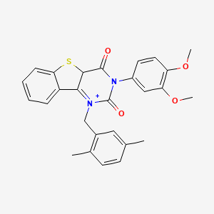 molecular formula C27H24N2O4S B2555765 5-(3,4-二甲氧基苯基)-3-[(2,5-二甲基苯基)甲基]-8-硫杂-3,5-二氮杂三环[7.4.0.0^{2,7}]十三-1(9),2(7),10,12-四烯-4,6-二酮 CAS No. 902556-48-3