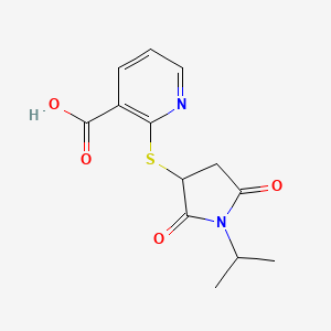 molecular formula C13H14N2O4S B2555800 2-((1-Isopropyl-2,5-dioxopyrrolidin-3-yl)thio)nicotinic acid CAS No. 526190-73-8