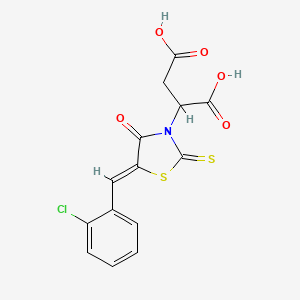molecular formula C14H10ClNO5S2 B2555803 2-[(5Z)-5-[(2-chlorophenyl)methylidene]-4-oxo-2-sulfanylidene-1,3-thiazolidin-3-yl]butanedioic acid CAS No. 853904-19-5