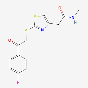 molecular formula C14H13FN2O2S2 B2555805 2-(2-((2-(4-fluorophenyl)-2-oxoethyl)thio)thiazol-4-yl)-N-methylacetamide CAS No. 1020979-84-3