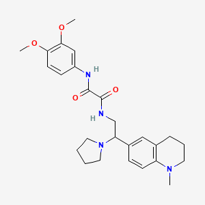 molecular formula C26H34N4O4 B2555823 N-(3,4-dimethoxyphenyl)-N'-[2-(1-methyl-1,2,3,4-tetrahydroquinolin-6-yl)-2-pyrrolidin-1-ylethyl]ethanediamide CAS No. 921924-16-5