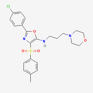 molecular formula C23H26ClN3O4S B2555833 2-(4-chlorophenyl)-4-(4-methylphenyl)sulfonyl-N-(3-morpholin-4-ylpropyl)-1,3-oxazol-5-amine CAS No. 630084-48-9