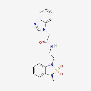 molecular formula C18H19N5O3S B2555851 2-(1H-benzo[d]imidazol-1-yl)-N-(2-(3-methyl-2,2-dioxidobenzo[c][1,2,5]thiadiazol-1(3H)-yl)ethyl)acetamide CAS No. 2034237-16-4