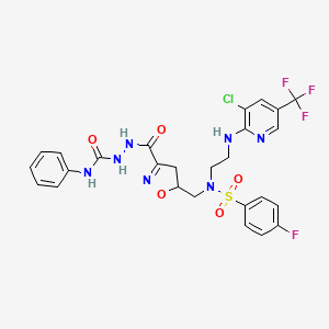 molecular formula C26H24ClF4N7O5S B2555855 2-((5-(((2-((3-Chloro-5-(trifluoromethyl)-2-pyridinyl)amino)ethyl)((4-fluorophenyl)sulfonyl)amino)methyl)-4,5-dihydro-3-isoxazolyl)carbonyl)-N-phenyl-1-hydrazinecarboxamide CAS No. 338961-99-2