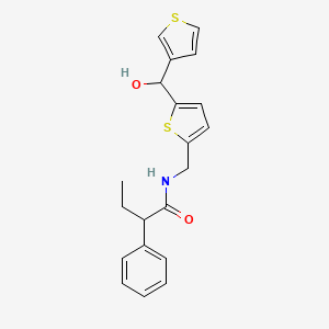 molecular formula C20H21NO2S2 B2555858 N-((5-(hydroxy(thiophen-3-yl)methyl)thiophen-2-yl)methyl)-2-phenylbutanamide CAS No. 1798024-09-5