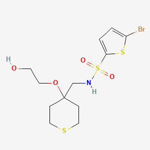 molecular formula C12H18BrNO4S3 B2555867 5-bromo-N-((4-(2-hydroxyethoxy)tetrahydro-2H-thiopyran-4-yl)methyl)thiophene-2-sulfonamide CAS No. 2309257-82-5