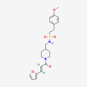 molecular formula C22H28N2O5S B2555870 (E)-N-((1-(3-(呋喃-2-基)丙烯酰基)哌啶-4-基)甲基)-2-(4-甲氧基苯基)乙磺酰胺 CAS No. 1235680-55-3